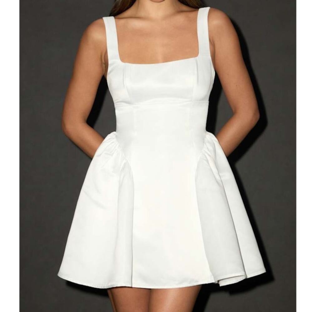 Lulus Size Large Dress Satin Mini Sleeveless Square Neck Fit Flare Bridal Empire
